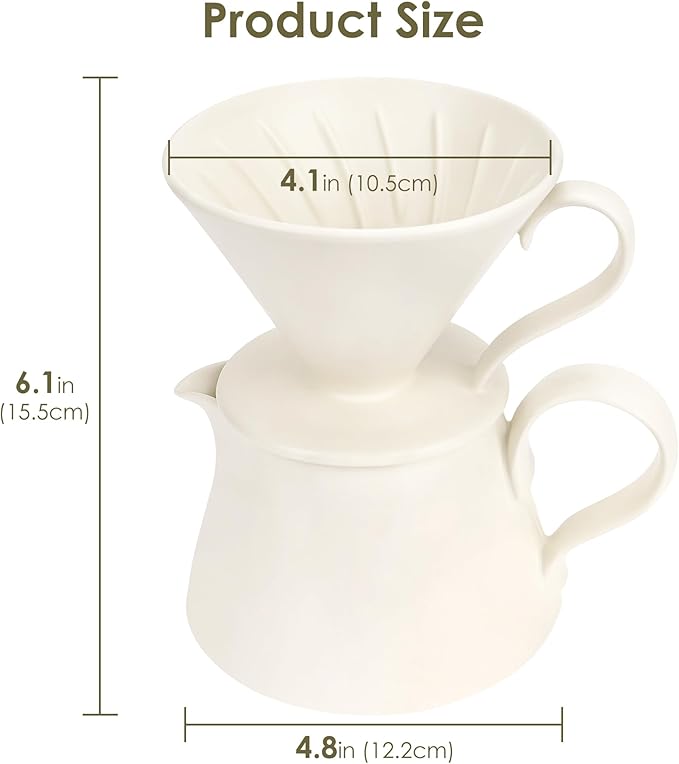 450ml Ceramic Pour-Over Coffee Maker with Drip Filter - Ideal for 1-2 People Sturdy and Heat-Safe Coffee Pot (White)