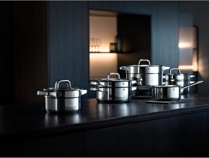 WMF Compact Cuisine 5-Piece Induction Saucepan Set with Glass Lid Polished Cromargan Stainless Steel Induction Pots Set Uncoated Inner Scale