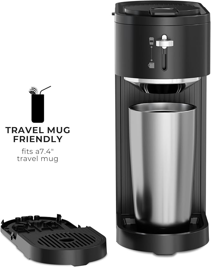 Kismile K-mini Single Serve Coffee Maker for K Cup and Ground Coffee - Dual Brew Coffee MachineAdjustable 6oz-14oz Cup Size Auto Clean &amp Shut Off Compact Design for Home/Office (Matte Black)