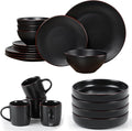 Famiware Venus Dinnerware Sets and Mercury Pasta Bowls Set and Mercury Coffee Mugs Set of 4 20 Pieces Plates and Bowls Sets Microwave and Dishwasher Safe Matte Black