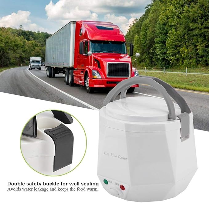 Fdit Mini Rice Cooker 24V 1.3L Electric Food Steamer for Truck Car Portable 180W White Non-Stick Coating
