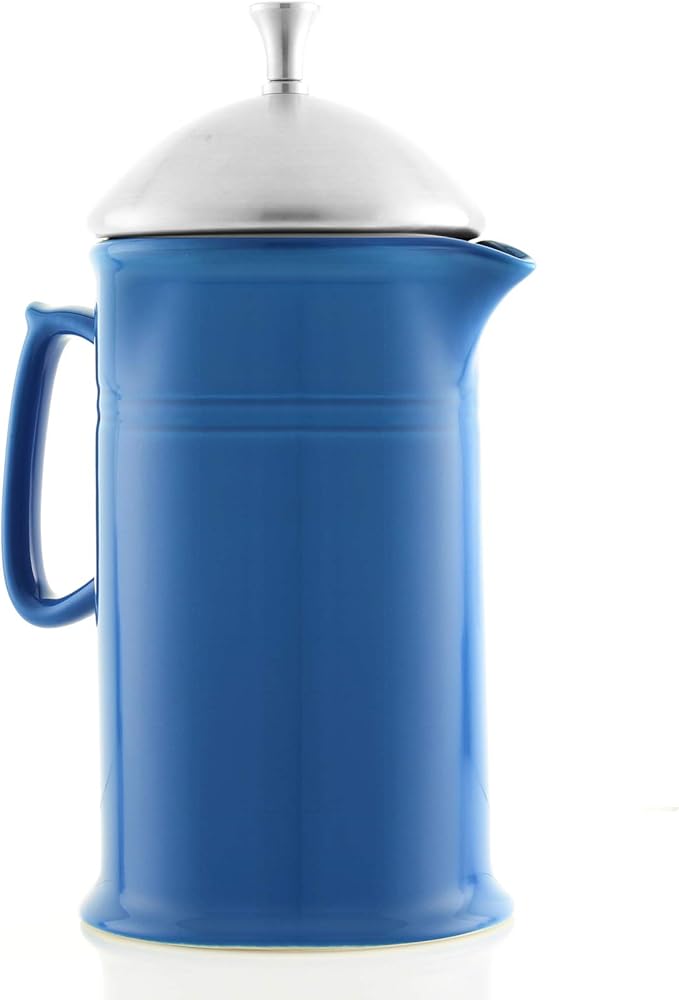 Chantal Stoneware French Press with Stainless Steel Plunger and Lid 28 ounce capacity Blue Cove