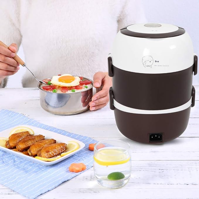 3 Layers Electric Heated Lunch Box Portable Food Warmer Loncheras Stainless Steel Containe 2L Rice Cooker Food Steamer