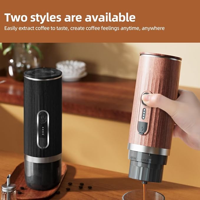 ZJchao Portable Electric Coffee Machine Cordless Heating 3oz Single Serve Mini Coffee Maker with 3 in 1 Powder N Capsule DG Capsule Bin 92 20Bar Pump Pressure 7500mAh Battery for (Black)