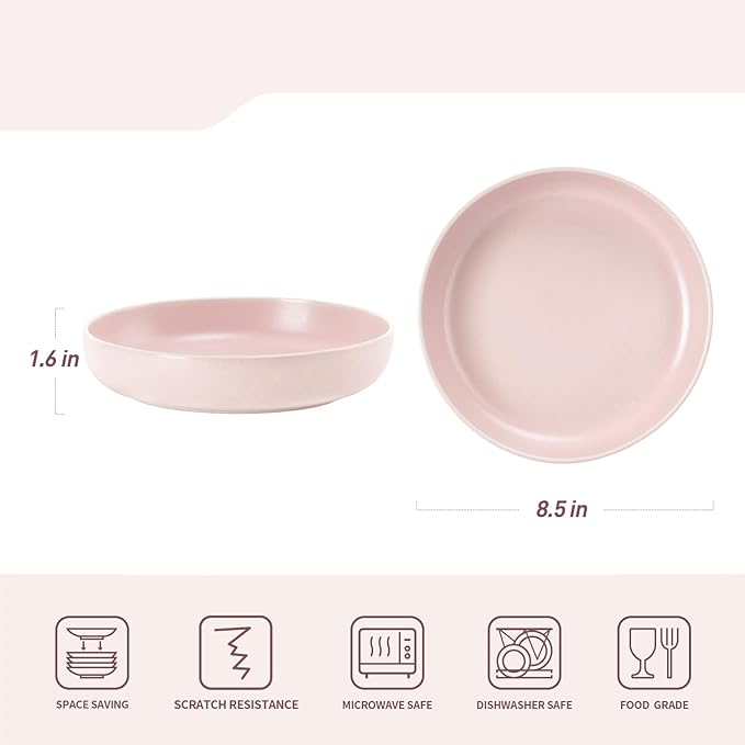 Famiware Milkyway Plates and Bowls Set 12 Pieces Dinnerware Sets and 4 Pieces Pasta Bowls Double Reactive Glaze Sturdy &amp Stackable Stoneware Dishes Set for 4 Light Pink