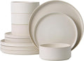 Dinnerware Set Service for 4 12-Piece Ceramic Plates and Bowls Set Chip &amp Scratch Resistant Microwave and Dishwasher Safe Modern Minimalist Tableware for Everyday Use Matte White