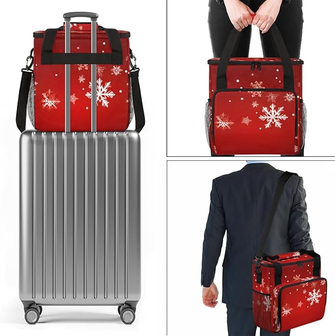 Xmas Snowflakes Coffee Maker Carrying Bag Dreamy Snowflakes Travel Storage Bag Compatible with K-Mini or K-Mini Plus Single Serve Coffee Brewer Carrying Case with Multiple Pockets &amp Shoulder Str