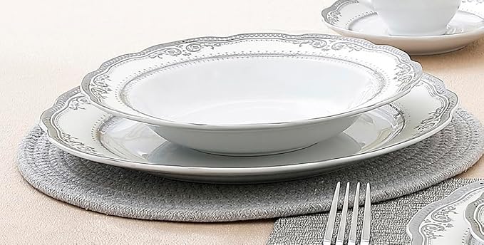 Lorenzo Import Victoria 57-Piece Wavy Porcelain Dinnerware Set