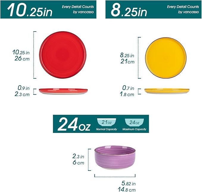 vancasso Bonita Stoneware Dinnerware Sets 12 Pieces Dishes SetPolished Round Plates and Bowls Set for 4 Dishwasher and Microwave Safe Multicolor