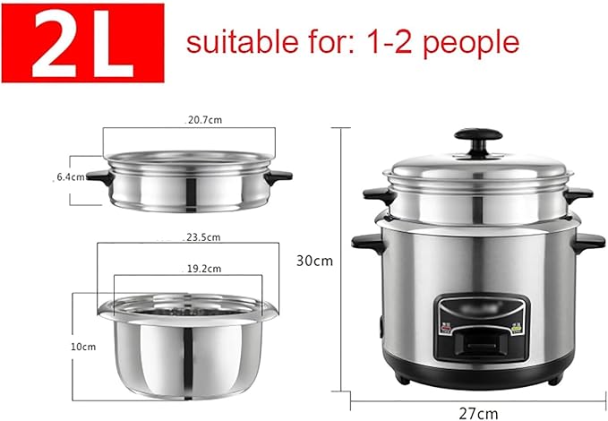 Rice Cooker - Rice Cooker With Steamer (2-6L) Portable Rice Cooker 201 Stainless Steel Inner Pot Intelligent Insulation Make Rice &amp Steam Healthy Food &amp Vegetables for 1-11 People ( Size