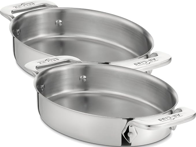 All-Clad Specialty Stainless Steel Oval Bakeware Set 2 Piece Induction Pots and Pans Silver (Pack of 6)