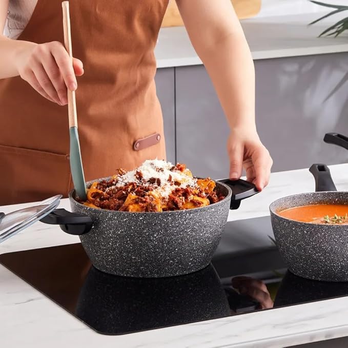 Karaca Gris Biogranite 5-Piece Induction Cookware Set 24cm Casserole &amp Lid 24cm Frying Pan &amp Lid 20cm Sauce Pan Grey