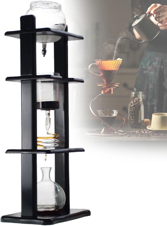 Ice Drip Coffee MakerCold Brew Drip Tower Iced Coffee MakerAdjustable Dripper1000ml Large Capacity Cold Brew Coffee Tower for Home and Office