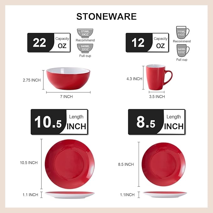 Bestone 16 Piece Round Kitchen Dinnerware Sets Plates and Bowls Dinner Plates Cereal Bowls Stoneware Dinnerware Blue and White