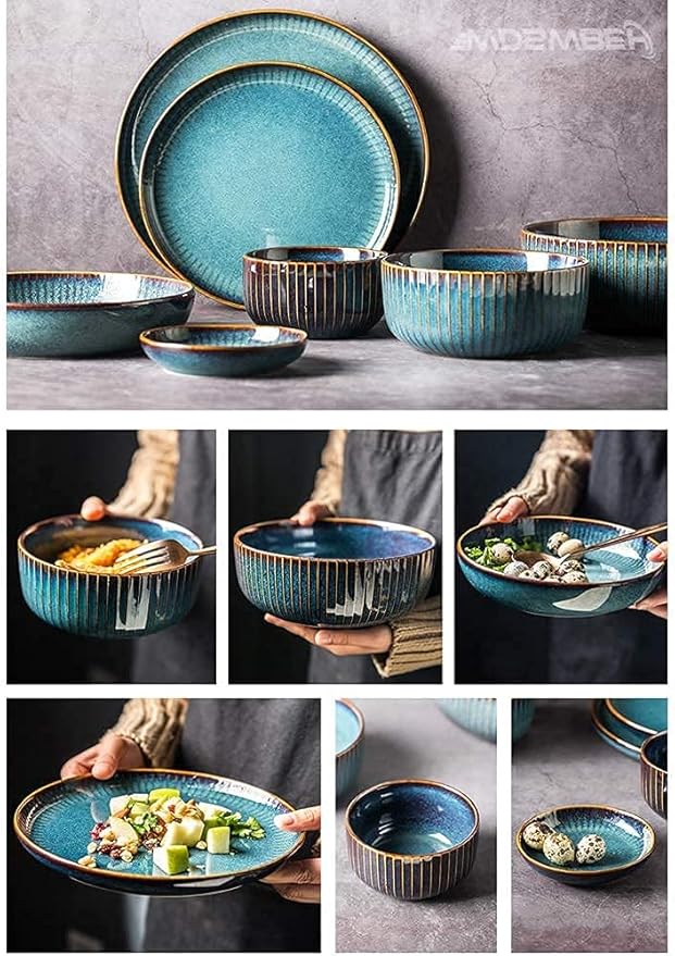 Dinnerware Sets - Luxury Gift Dishes Service Set Dinnerware Sets Stoneware Ceramic Dishes Porcelain Plates and Bowls Sets for 6 8 10 Luxury Bone China Dishware Sets- Dinner Sets(28Pcs)