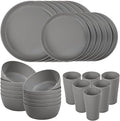 EI 24pcs Wheat Straw Dinnerware SetDark Grey Plates and Bowls SetsUnbreakable Dinner PlatesReuasble Plastic PlateMicrowave Dishwasher Safe for CampingPicnincFamily Dinner
