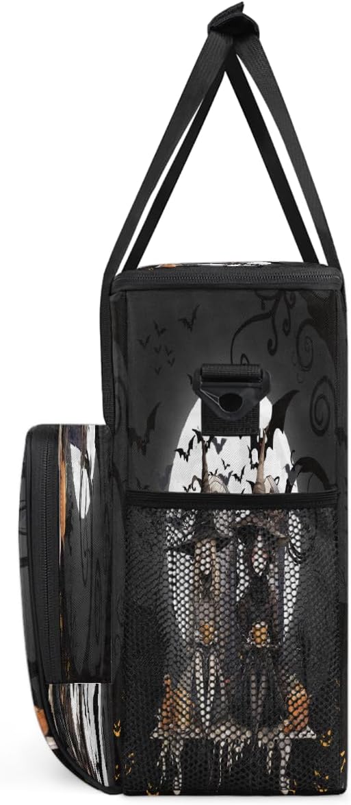 Halloween Witch Bat Moon Coffee Maker Carring Bag Travel Carrying Storage Tote Bag Compatible with Keurig K-Mini or K-Mini Plus Portable Single Serve Coffee Brewer Case with Pockets for K-cup Pods