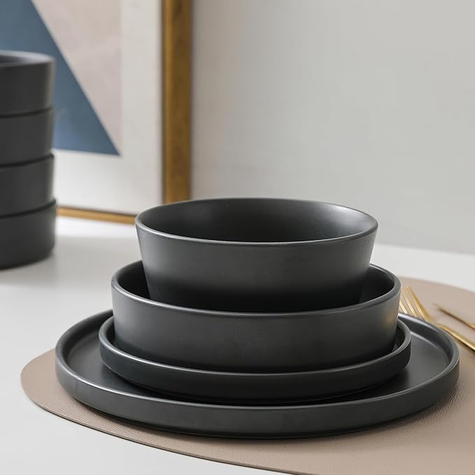 Stone Lain Celina Stoneware 32-Piece Dinnerware Set Cereal and Dinner Bowls Grey