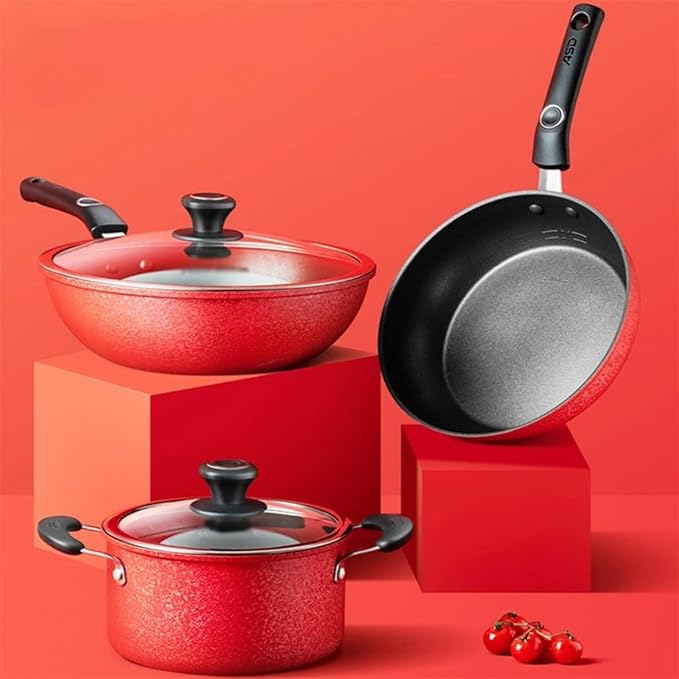 3 Piece Cookware Set Household Pot Wok Frying Soup Nonstick Kitchen Pot Set Combination Pot Pot Pot Soup Pot