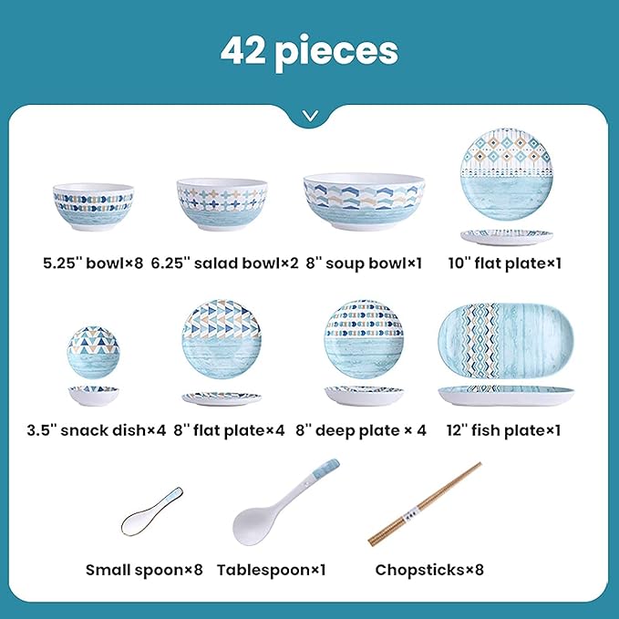 Porcelain Dinnerware Sets Plates and Bowls Sets Ceramics Dinner Sets Blue Patterns Porcelain Dinnerware Set of 42 | Cereal Bowl and Steak P