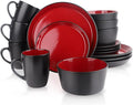 Plates and Bowls Sets 16 Pieces Dinnerware Sets Dishes Set for 4 Christmas Kitchen Set is Home Essentials Black &amp Red
