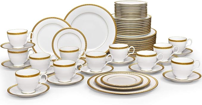 Noritake Charlotta Gold 60-Piece Value Set Service for 12 in White
