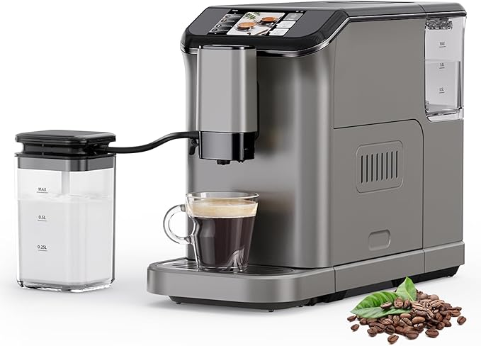 20 Bar Fully Automatic Espresso Machine with Dual Boiler Built-In Grinder &amp Milk Frother Auto-Cleaning LCD Touch Control – Ideal for Coffee Lovers – Interstellar Gray Electroplating Gun Metal