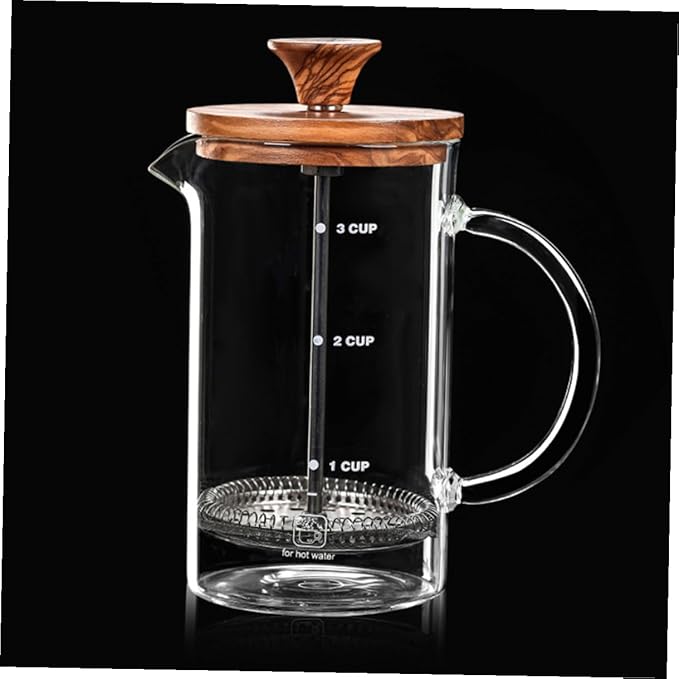 Toyvian Borosilicate Glass Coffee Pot with Lid Plunger Kettle for Loose Tea and Home Brewing Heat Resistant Professional Coffee Maker with Flavor-extracting Mesh and Measurement Scale