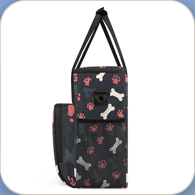 Paw Print Dog Travel Coffee Maker Carrying Bag Large Organizer Storage Tote Bag Insulated Reusable Cooler Grocery Bags
