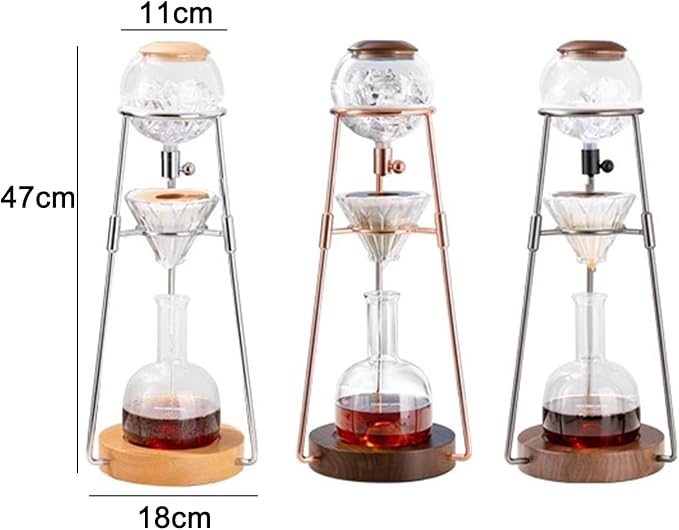 Cold Brew Drip Tower 500ml Reusable Glass Iced Coffee Maker with Slow Drip Speed Control Valve Glass Pot and Stainless Steel Stand for Cafe Home Kitchen