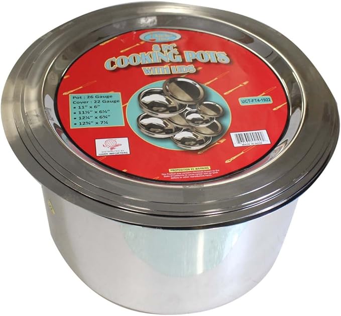 8 Piece Stainless Steel Cooking Pots Lids Set | Robust Construction | Versatile Lids | Space-Saving Storage | Ideal for Home and Professional Use