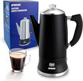 Electric Coffee Percolator Stainless Steel Coffee Maker with Clear Brew Progress Tough Glass Knob Keep Warm On/OFF Switch Cordless Serve Classic Coffee Pot No Aluminum Black 12 Cup