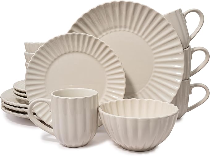 16 Piece Dinnerware Set Aruba (Sun Washed Lemon) Plates Bowls and Mugs Set for 4