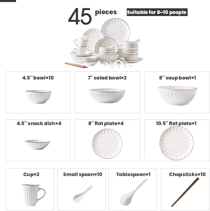 Romantic Ceramics Dinner Sets 45 Pieces Petal Design Matte Porcelain Dinnerware Set Cereals Bowl Mug Plate Plate Set