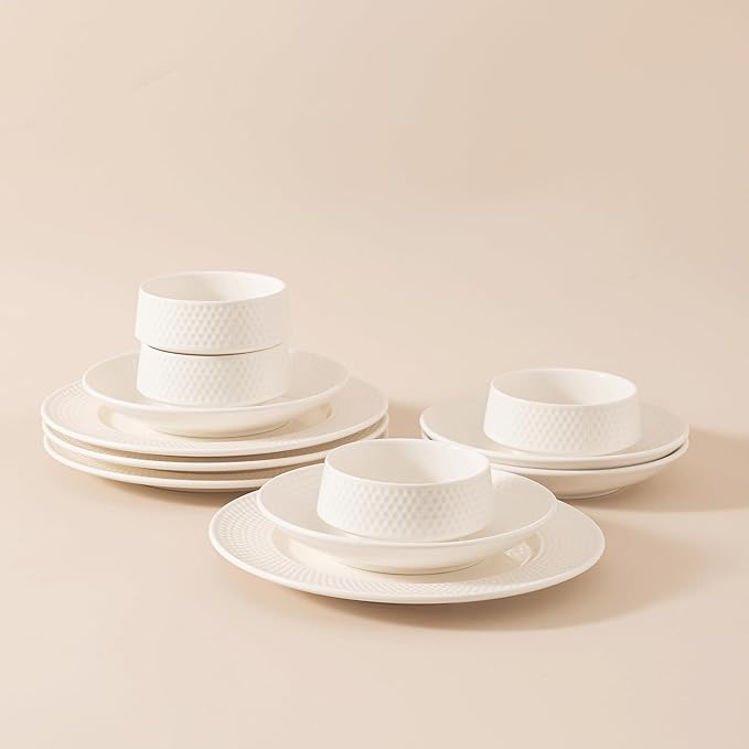 Dinnerware sets plates and bowls sets modern platesCeramic Dinnerware Sets12 Pieces Porcelain Lightweight PlatesScratch Resistant Dish Set (style - 11 4 - Set (12pcs))