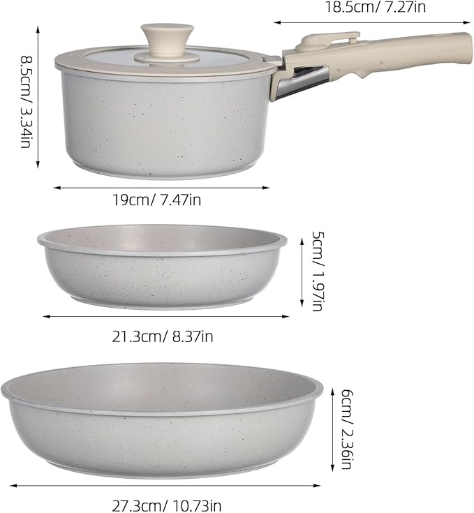 DECHOUS 1 Set Ceramic Cookware Set: Nonstick Pots and Pans Stock/Sauce Pot with Detachable Handle for Cooking - Kitchen Cookware Stackable Oven &amp Dishwasher Safe