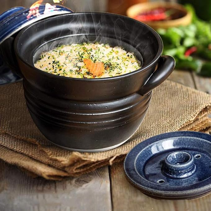 Earthenware Clay Rice PotJapanese Stone Rice CookerStove Stew PotHot PotCeramic Casserole with LidHeat Resistant Stock Pot for Steam Simmering F 2l (E 1L)
