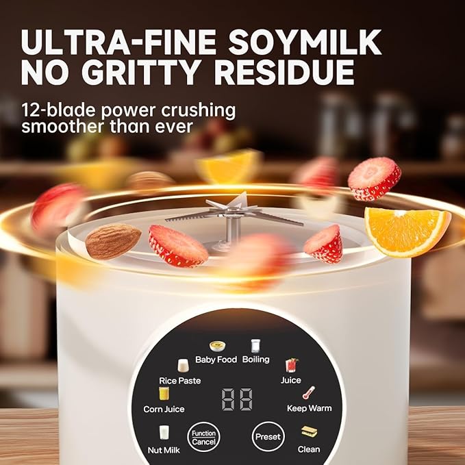 8-in-1 Automatic Nut Milk Maker Machine 50oz Soy Milk Maker with 12 Blades Nut Milk Maker Blender for Homemade Plant-Based Milk Oat Soy with Self-Cleaning Keep Warm 12-Hour Delay