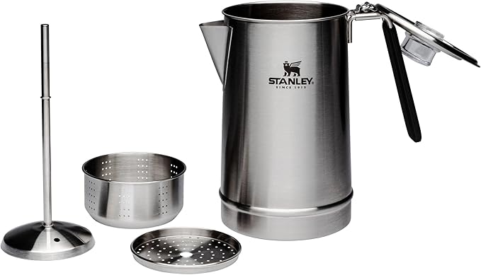 STANLEY Coffee Percolator 1.1QT Stainless Steel Wide Mouth Coffee PressLarge Capacity Ergonomic Handle Dishwasher Safe