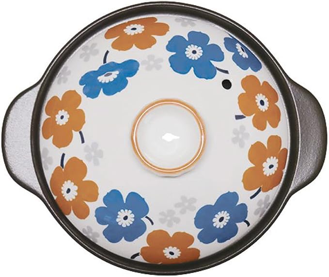 Thermatec 7223-0690 Rice Earthenware Pot 2 Cups Direct Fire Microwave Compatible Approx. 7.9 inches (20 cm) Floral Pattern Anemona