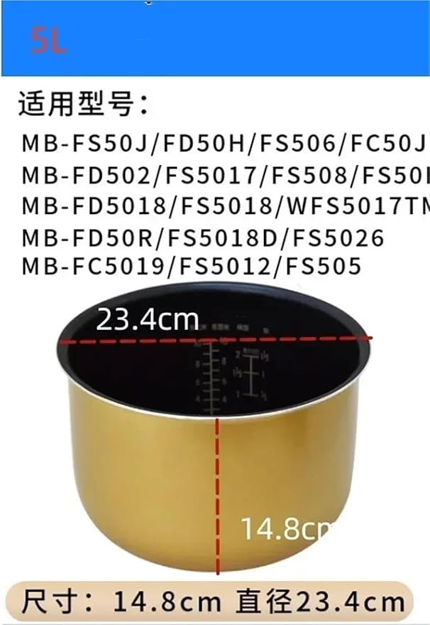 3L 4L 5L Rice Cooker Pot Liner304 Stainless Steel Inner PotCompatible for Midea(5L Upgrade)