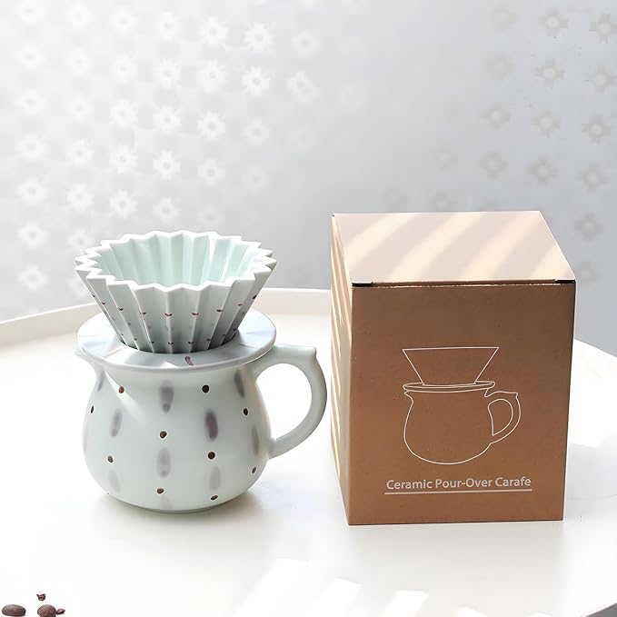 Ceramic Small Pour Over Coffee Maker13.5oz/400ml Single Cup Simply Good Coffee BrewerV60 Drip Coffee Maker Set for Home Café Restaurant Camping
