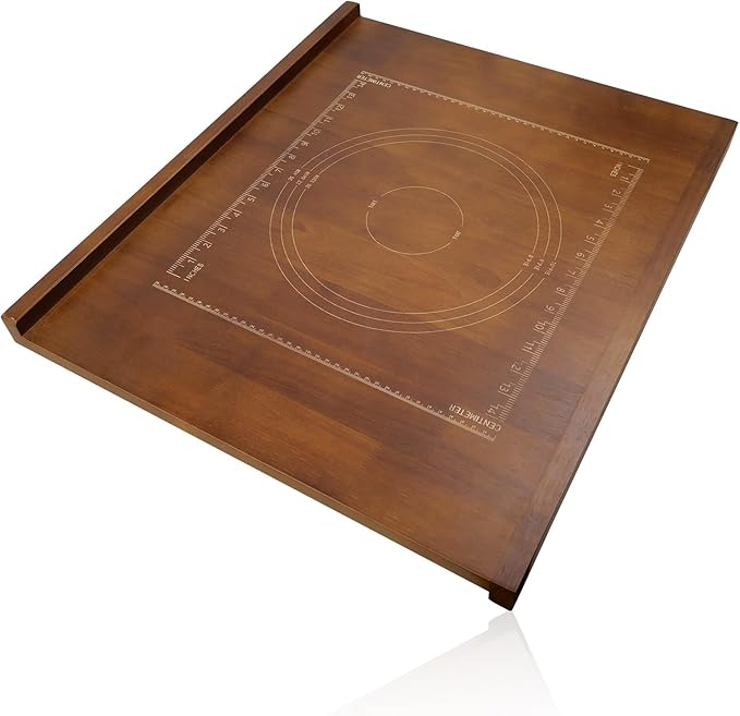 24 x 20 Reversible Wooden Pastry Board Wood Pasta Board with Lip Bread Board Cutting Board Chopping Board Pie Board with Engraved Ruler for Counter Top Kitchen-Brown