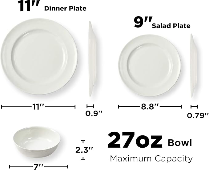 TP 18-Piece Dinnerware Set Melamine Dishes Set with Bowls and Plates Service for 6 Non-breakable Lightweight Dining Tableware Ivory