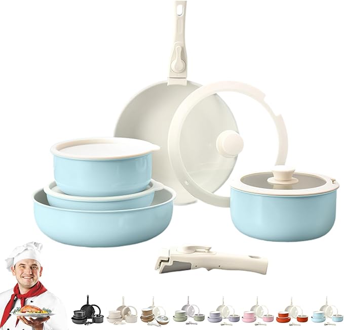 Cookware Set Cookware Set Removable Handle 5/9/11/15/17 Piece Stackables Oven Safe Super Easily Clean for Kitchen (Blue11 Pcs)