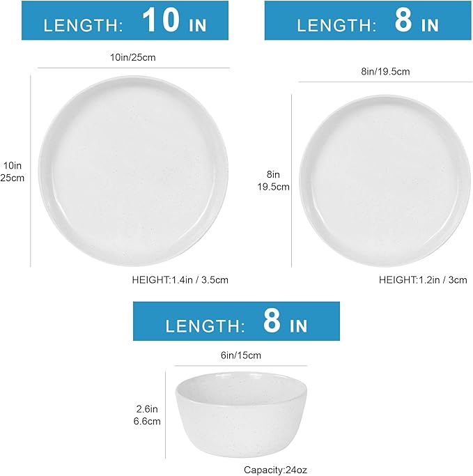 12pcs Ceramic Plate and Bowl SetsStoneware Dinnerware SetsService for 4Ceramic Kitchen Dinner SetPorcelain Dishes SetMicrowave&ampDishwasher SafeWhite