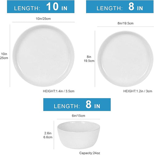 12pcs Ceramic Plate and Bowl SetsStoneware Dinnerware SetsService for 4Ceramic Kitchen Dinner SetPorcelain Dishes SetMicrowave&ampDishwasher SafeWhite