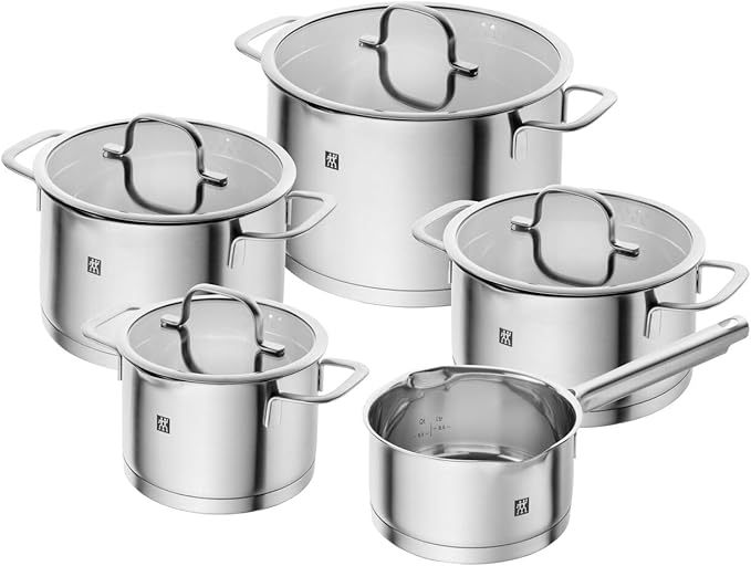 ZWILLING TrueFlow 5-Piece Saucepan Set with Pouring Function Suitable for Induction Uncoated Stainless Steel Silver