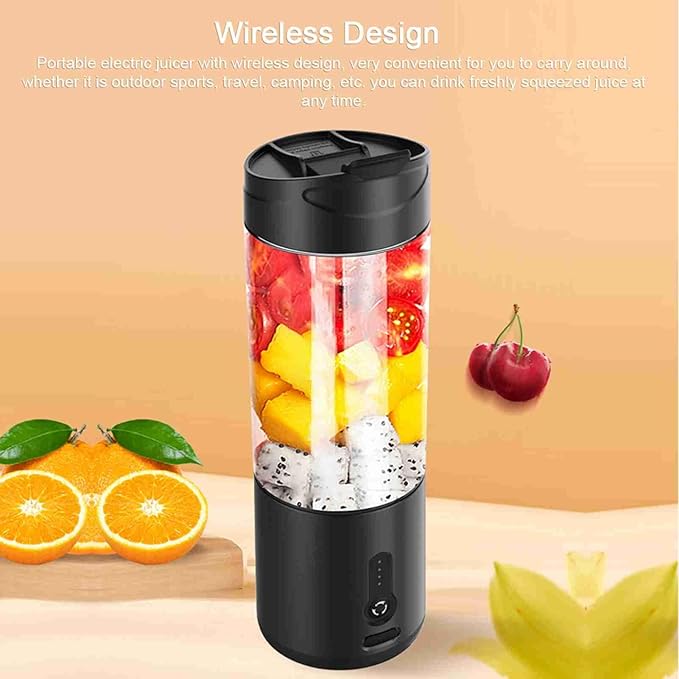 Alomejor Powerful Motor Electric Juicer Blender 22000rpm Portable USB Rechargeable Cup with 6 Blades for Sports Travel