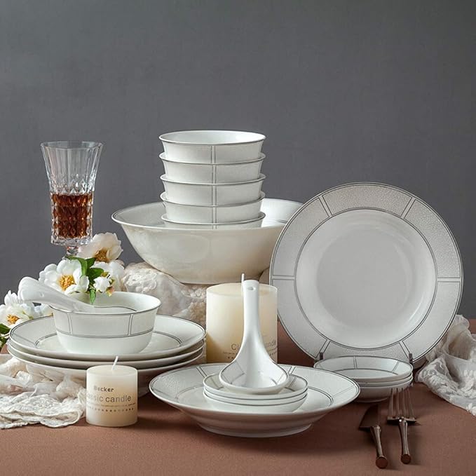 Ceramics Dinnerware Set with 46 PiecesBowl/Dish/Soup Pot/Spoon|Dinner SetsMinimalist Style Porcelain Combination Set